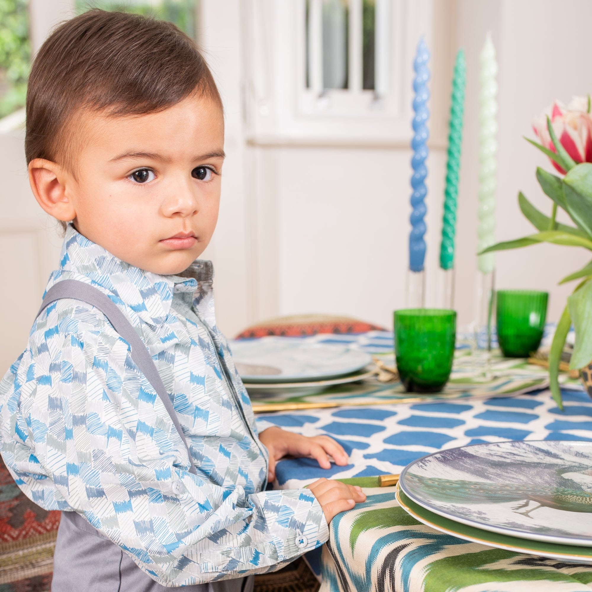 Baby Boy - Oliver 100% Cotton Classic Shirt with Geometrical Pattern