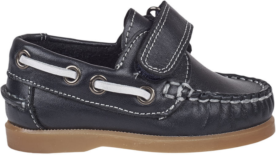 Boy Leather Boat Shoes With Velcro Strap Cashmirino