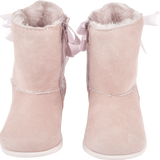 Girl - Suede Boots With Internal Fur And Ribbon Detail