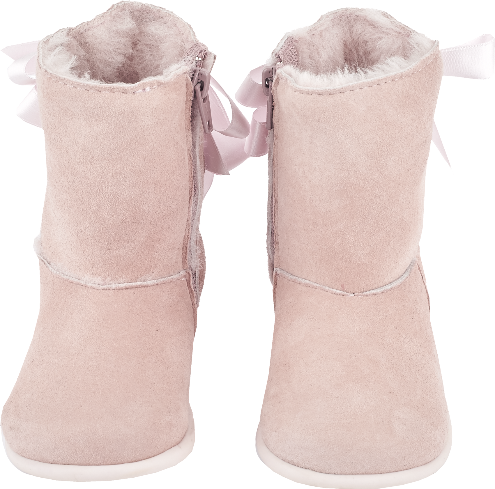 Girl - Suede Boots With Internal Fur And Ribbon Detail
