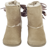 Girl - Suede Boots With Internal Fur And Ribbon Detail