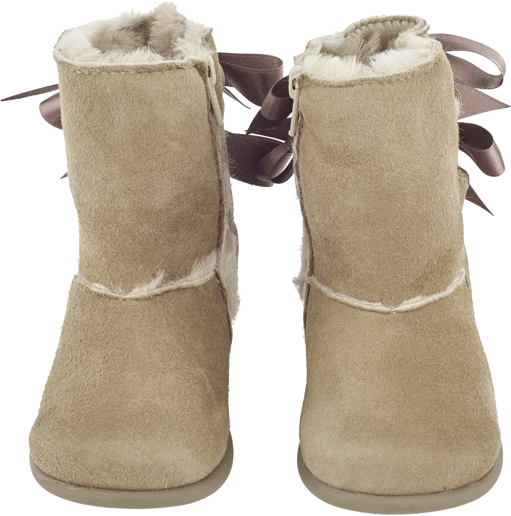 Girl - Suede Boots With Internal Fur And Ribbon Detail