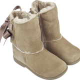 Girl - Suede Boots With Internal Fur And Ribbon Detail