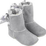 Girl - Suede Boots With Internal Fur And Ribbon Detail