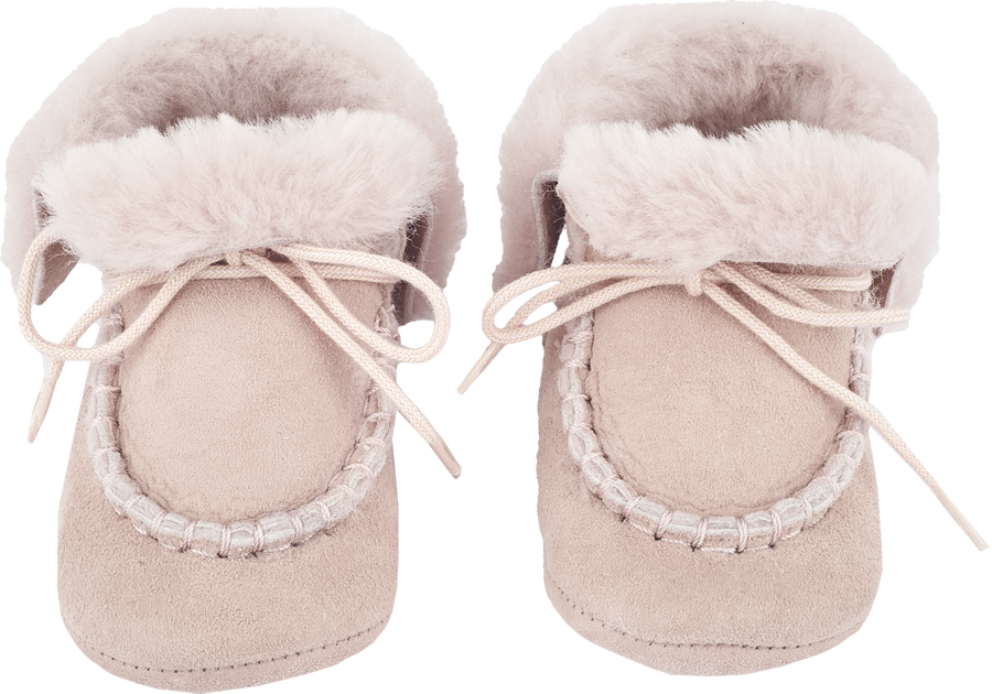 Baby Girl Suede Crawling Ankle Boots With Foldable Fur And Laces