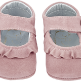 Baby Girl - 100% Suede Crawling Shoes With Frill Detail And Velcro Strap