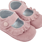 Baby Girl - 100% Suede Crawling Shoes With Frill Detail And Velcro Strap