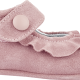 Baby Girl - 100% Suede Crawling Shoes With Frill Detail And Velcro Strap