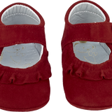 Baby Girl - 100% Suede Crawling Shoes With Frill Detail And Velcro Strap