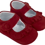 Baby Girl - 100% Suede Crawling Shoes With Frill Detail And Velcro Strap