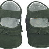 Baby Girl - 100% Suede Crawling Shoes With Frill Detail And Velcro Strap