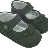 Baby Girl - 100% Suede Crawling Shoes With Frill Detail And Velcro Strap