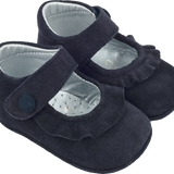 Baby Girl - 100% Suede Crawling Shoes With Frill Detail And Velcro Strap