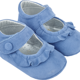 Baby Girl - 100% Suede Crawling Shoes With Frill Detail And Velcro Strap