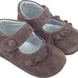 Baby Girl - 100% Suede Crawling Shoes With Frill Detail And Velcro Strap