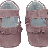 Baby Girl - 100% Suede Crawling Shoes With Frill Detail And Velcro Strap