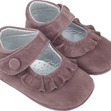 Baby Girl - 100% Suede Crawling Shoes With Frill Detail And Velcro Strap