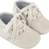 Baby Girl - 100% Suede Crawling Ankle Boots With Velvet Ribbon Lace Ups