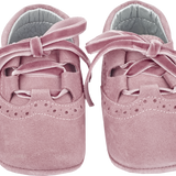 Baby Girl - 100% Suede Crawling Ankle Boots With Velvet Ribbon Lace Ups