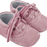 Baby Girl - 100% Suede Crawling Ankle Boots With Velvet Ribbon Lace Ups