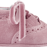 Baby Girl - 100% Suede Crawling Ankle Boots With Velvet Ribbon Lace Ups