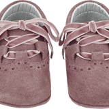 Baby Girl - 100% Suede Crawling Ankle Boots With Velvet Ribbon Lace Ups