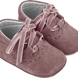 Baby Girl - 100% Suede Crawling Ankle Boots With Velvet Ribbon Lace Ups