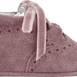 Baby Girl - 100% Suede Crawling Ankle Boots With Velvet Ribbon Lace Ups