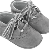 Baby Girl - 100% Suede Crawling Ankle Boots With Velvet Ribbon Lace Ups
