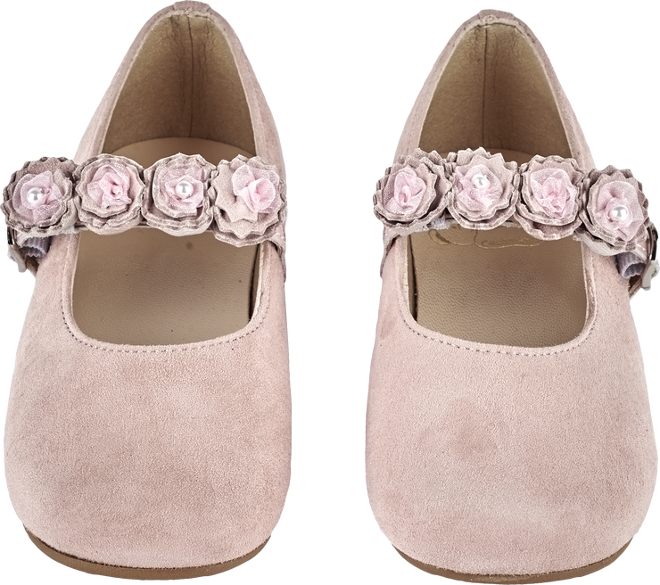 Girl - Suede Mary Jane Shoes With Flower Strap