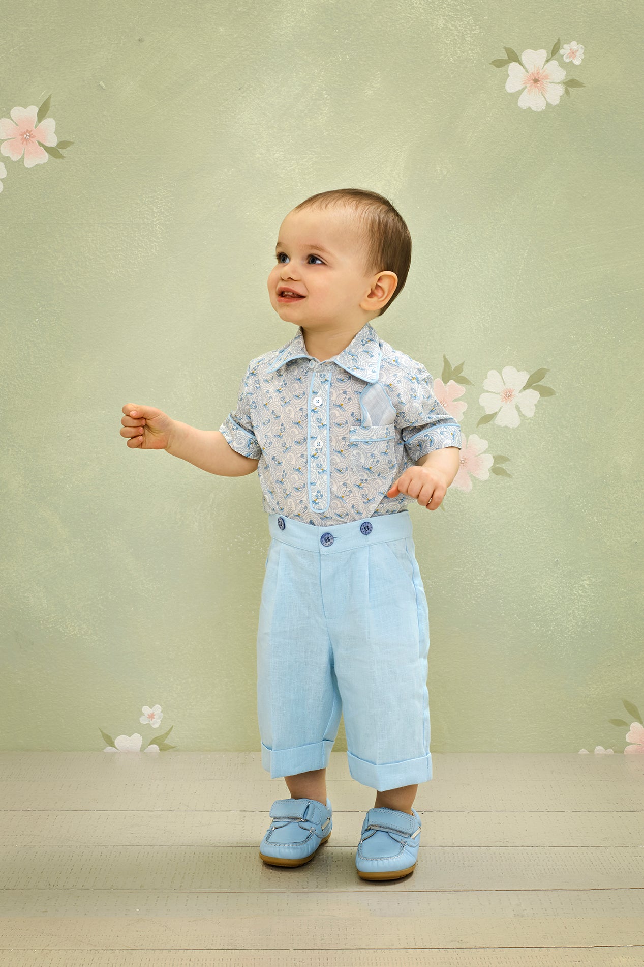 Baby Boy Leather Boat Shoes With Velcro Strap Cashmirino