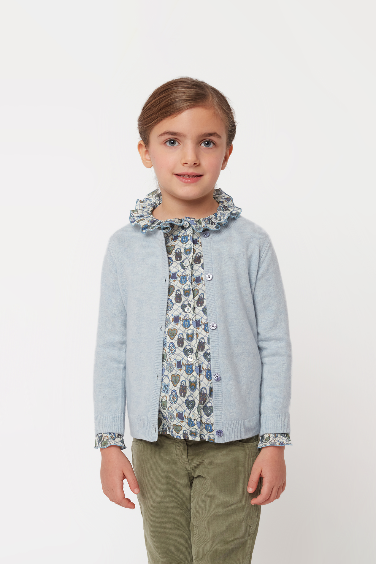 Girl - Callie 100% Cotton Blouse With Pleats and Ruffle Collar