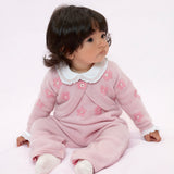 Baby Girl - 100% Cashmere Sleeveless Knit With Romper Floral Shrug Set