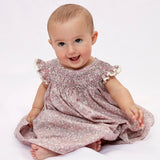 Baby Girl - Sara Hand Embroidered 100% Cotton Smocked Dress In Floating Flower Print