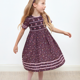Girl - Alexia Hand Embroidered 100% Cotton Smocked Dress In Blooming Print