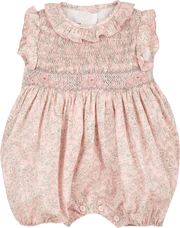 Baby Girl - Hand Embroidered 100% Cotton Romper With Ruffle Collar And Smocked Detail