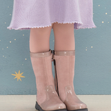 Girl - Suede Boots With Patent Leather Detail And Criss-Cross Bow