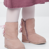 Girl - Suede Boots With Internal Fur And Ribbon Detail
